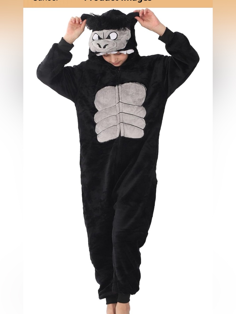 Kids Black Gorilla One Piece Onsie Costume faux fur nwt 140 for height=4'2"-4'6"